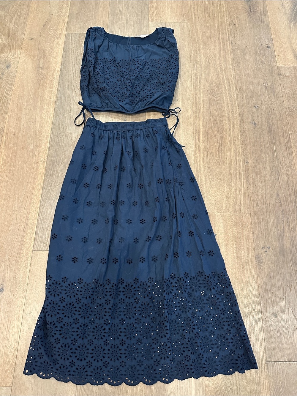 LOFT Navy Eyelet Maxi Skirt Set